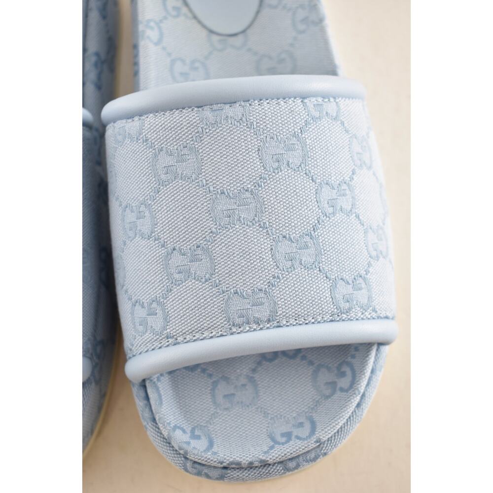 Gucci Light Blue GG Monogram Logo Canvas Mule Flat Slide Platform Sandal 39.5 - Picture 13 of 16